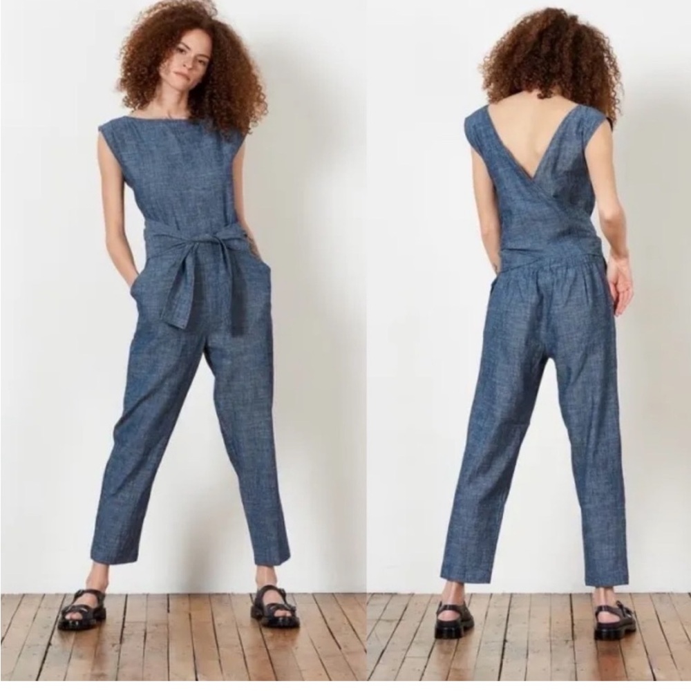 OZMA of California Blue Chambray Matador Organic Hemp Wrap Jumpsuit